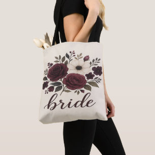 Tote Bag Élégante Fleur Burgundy Mariée 
