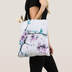 Tote Bag Elégante fleur de printemps Pink floral aquarelle 