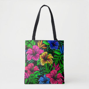 Tote Bag Élégante Fleur d'Hibiscus Tropical Rose Bleu Rouge