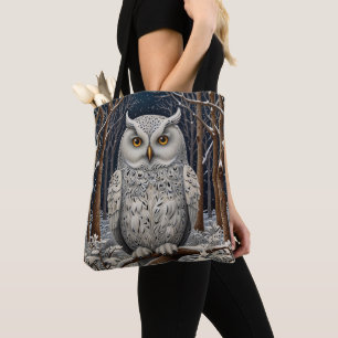 Tote Bag Élégante forêt d'hiver de chouette blanche boho