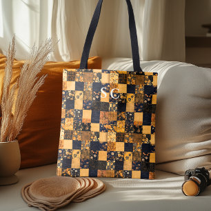 Tote Bag Elégante Fourre-tout en Patchwork avec Floral Bleu