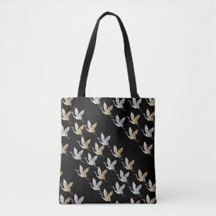 Tote Bag Elégante Grue d'or noir moderne japonais