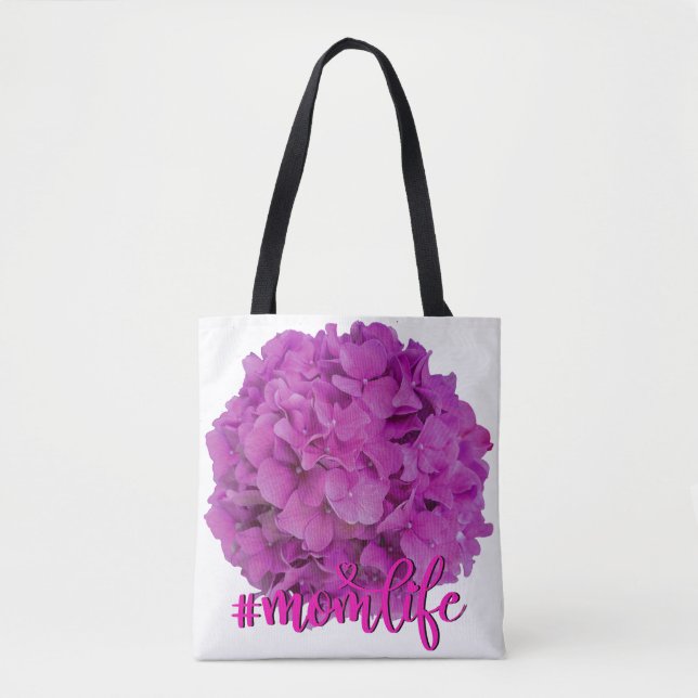 Tote Bag Elégante magenta rose hydrangée florale roses (Devant)