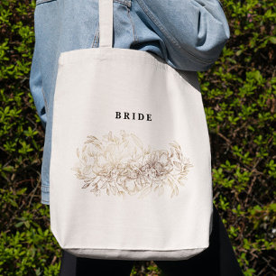 Tote Bag Élégante Main dessinée Botanique Mariée de la fête