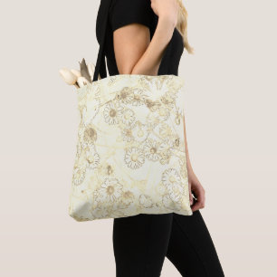 Tote Bag Élégante marguerite crème et blanc