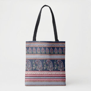Tote Bag Elégante Marine Paisley : Conception des frontière