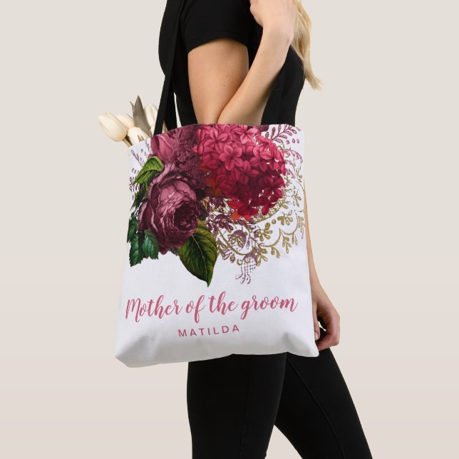 Tote Bag Élégante mère florale rose d'or du marié (De près)