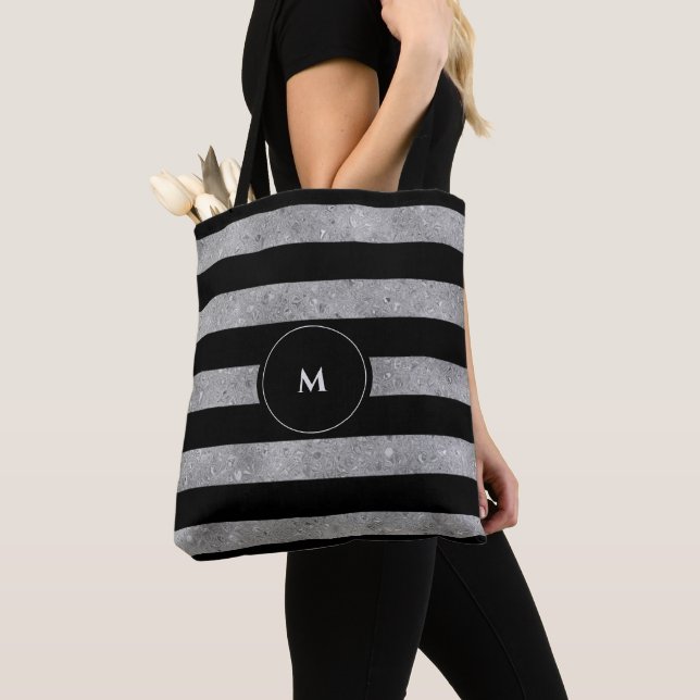 Tote Bag Élégante Parties scintillant d'argent noir Monogra (De près)