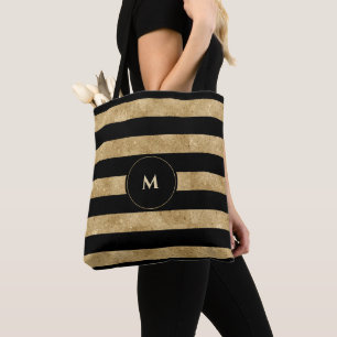 Tote Bag Élégante Parties scintillant d'or noir Monogramme 