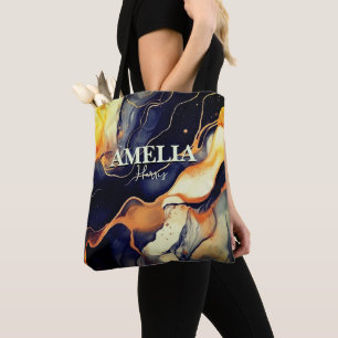 Tote Bag Elégante parties scintillant en marbre bleu noir