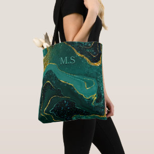 Tote Bag Elégante parties scintillant en marbre turquoise