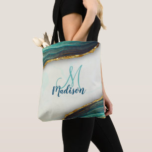 Tote Bag Élégante parties scintillant en marbre vert émerau