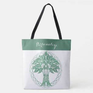 Tote Bag Elégante Parties scintillant verte Arbre de vie Ze