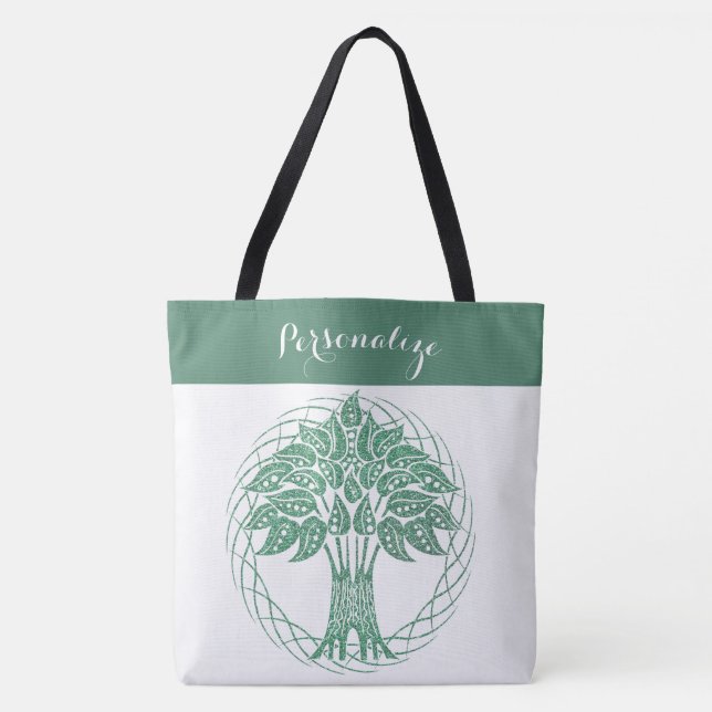 Tote Bag Elégante Parties scintillant verte Arbre de vie Ze (Devant)