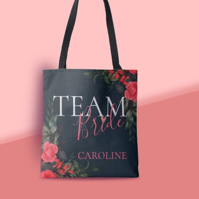 Tote Bag Élégante Peach Orange Floral Team Bride Bridesmaid (Créateur téléchargé)