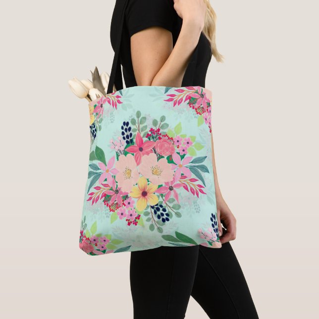 Tote Bag Elégante peinture à l'aquarelle florale à la menth (De près)