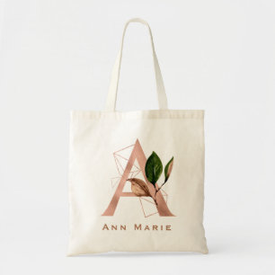 Tote Bag Élégante Rose Gold Monogramme Floral de Mariage