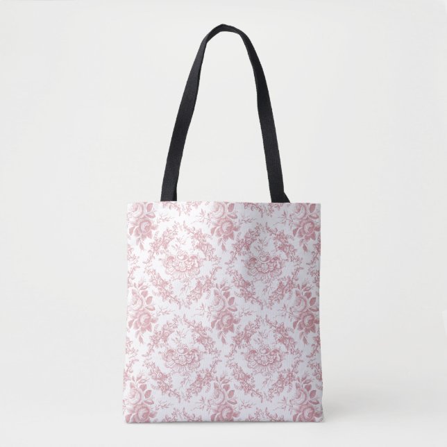 Tote Bag Élégante toile florale blanche et rose gravée (Devant)