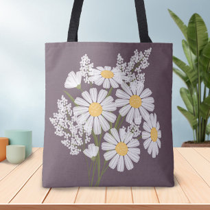 Tote Bag Élégantes fleurs blanches de marguerites sur fond