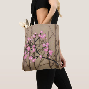 Tote Bag Élégantes fleurs de cerisier avec bâtons