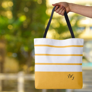 Tote Bag Élégantes rayures modernes grasses monogramme jaun