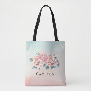 Tote Bag Élégantes Roses Roses Eucalyptus Floral Aquarelle