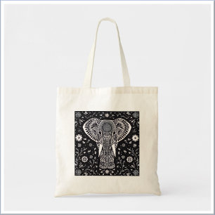 Tote Bag Élément Boho noir et blanc en batik