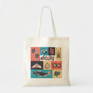 Tote Bag Éléments de la nature, Icônes de style rétro.