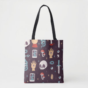 Tote Bag Éléments magiques : crâne, tarot sans soudure