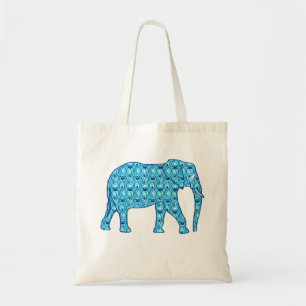 Tote Bag Eléphant à fleurs de Lotus, Turquoise et Blanc