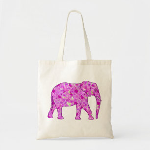 Tote Bag Eléphant à fleurs - orchidée et magenta
