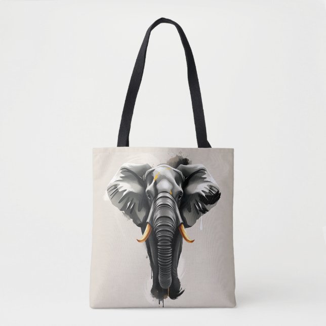 Tote Bag Eléphant Abstrait avec des défenses d'or en tonali (Devant)