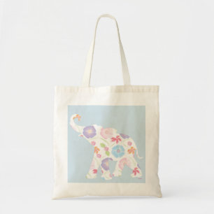 Tote Bag Eléphant - Aquarelle Fleurs Motif Bleu unique