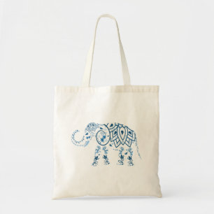 Tote Bag Éléphant Bleu Orné à Motifs