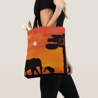 Tote Bag éléphant, , ciel, animaux, lever du soleil, nature