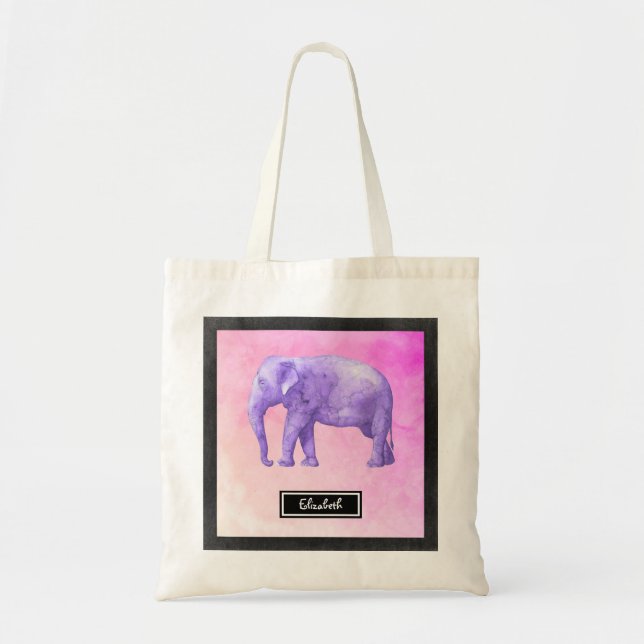 Tote Bag Eléphant d'aquarelle violet personnalisé (Devant)