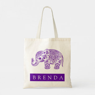 Tote Bag Eléphant de Paisley Floral Purple & Blanc