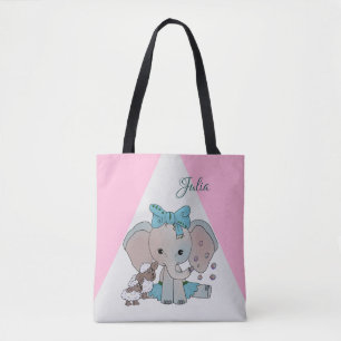 Tote Bag Eléphant et agneaux personnalisés