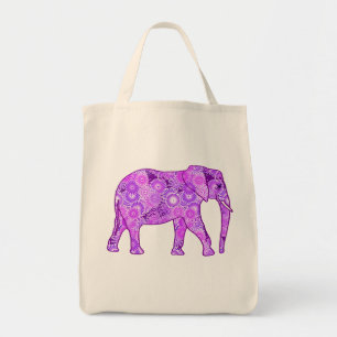 Tote Bag Eléphant fractal, violet et orchidée