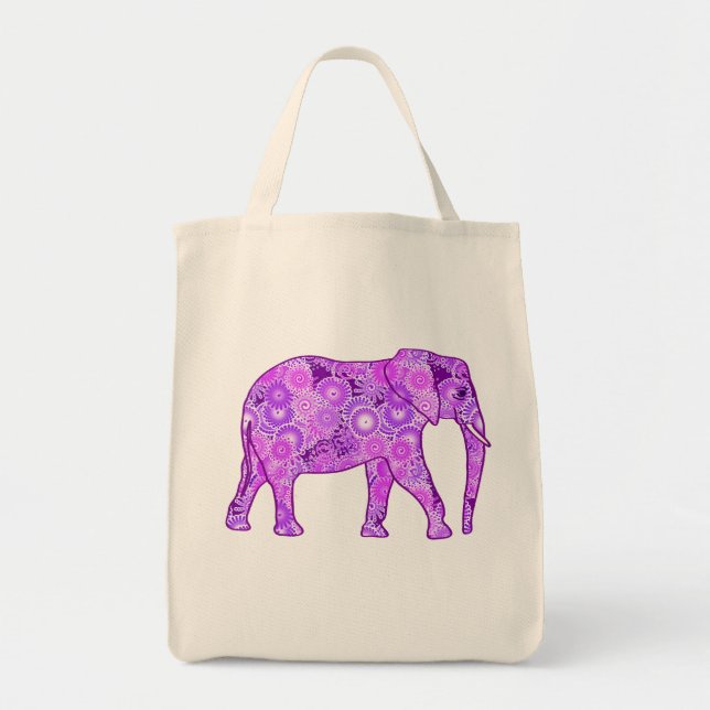Tote Bag Eléphant fractal, violet et orchidée (Devant)