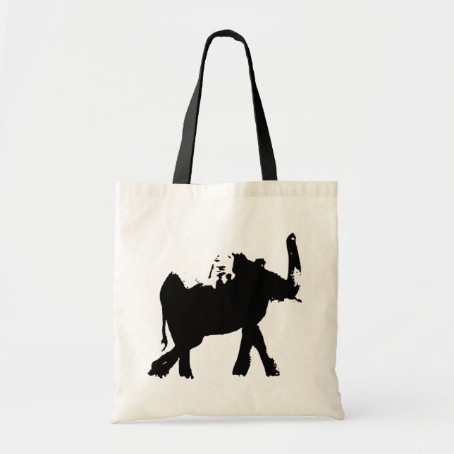Tote Bag Eléphant noir & blanc Pop Art (Devant)