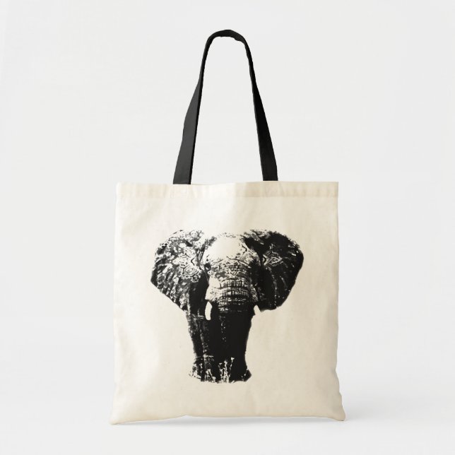Tote Bag Eléphant noir & blanc Pop Art (Devant)