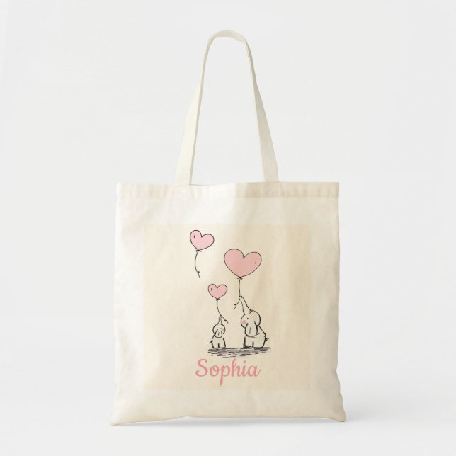 Tote Bag Éléphants personnalisés avec les ballons roses de (Devant)