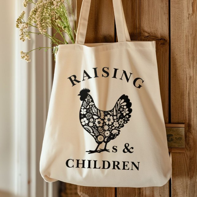 Tote Bag Élevage de poulets drôle ferme d'élevage domestiqu (Raising chickens and children tote bag.)