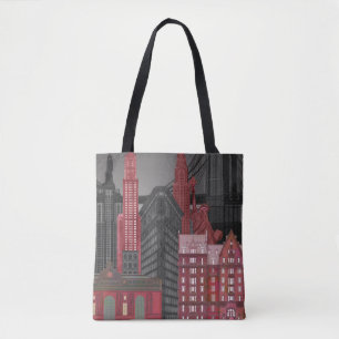 Tote Bag Élévations de New York par nuit - Rouge