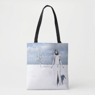 Tote Bag Elfe féminine marchant dans la neige