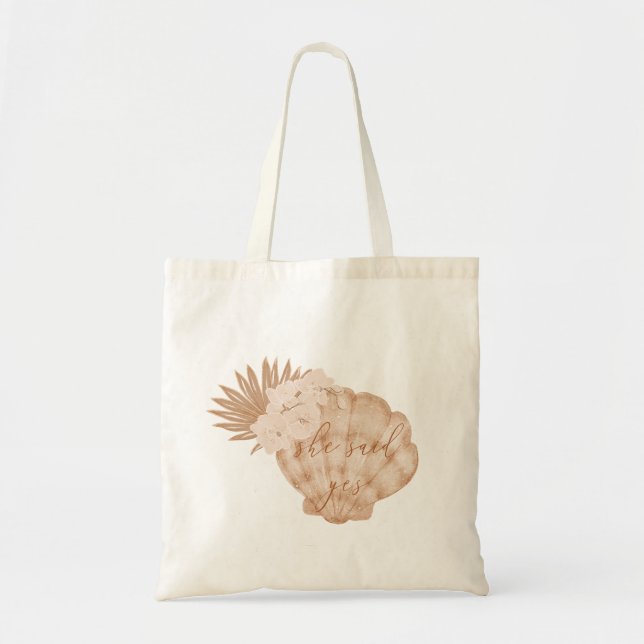 Tote Bag Elle a dit oui Boho Beach Coquillages Enterrement  (Devant)