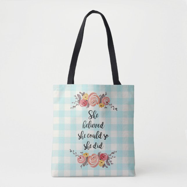 Tote Bag Elle Croyait Qu'Elle Pourrait Fleur En vichy Peint (Devant)