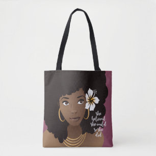 Tote Bag Elle Croyait Qu'Elle Pouvait, Femme Noire, Violet 