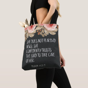 Tote Bag Elle ne craint pas la citation de 112:7 de psaume